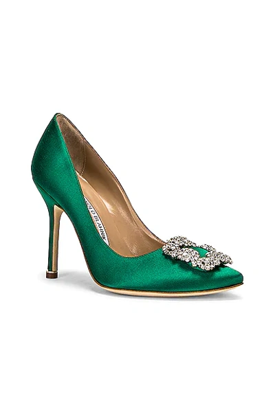 Shop Manolo Blahnik Hangisi 105 Satin Heel In Bright Green