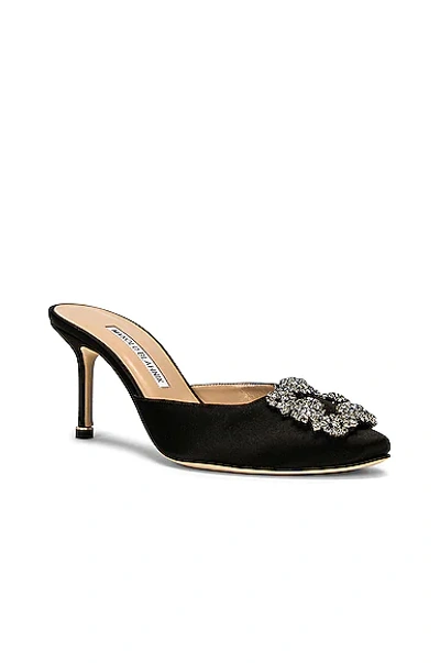 Manolo Blahnik Hangisimu 70 Black Satin Mules In Black