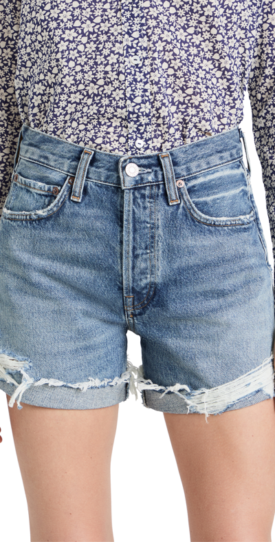 Agolde Parker Long Denim Shorts In Heat Wave