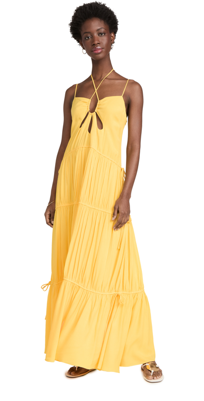Shop Jonathan Simkhai Lina Lightweight Crinkle Teardrop Cutout Maxi Dress In Daffodil