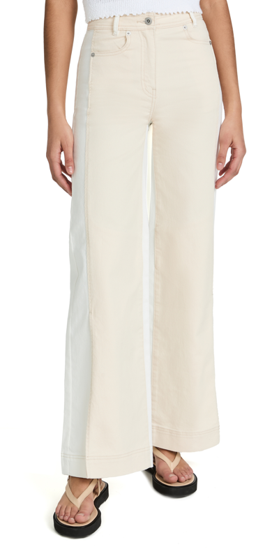 Shop Something Navy Two Toned Wide Leg Jeans In Ivory