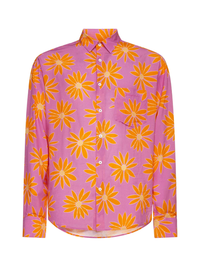 Shop Jacquemus Shirt In Print Orange Pink Flowers