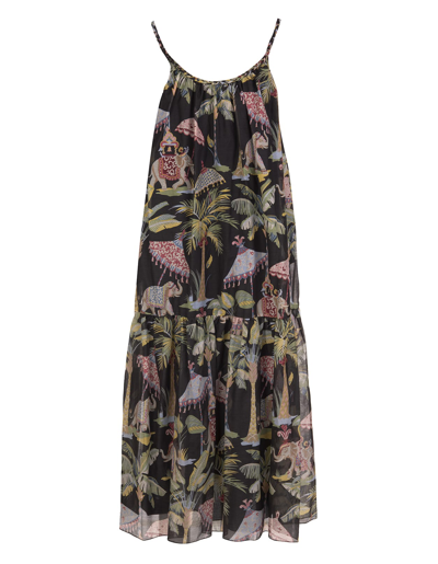 Shop Red Valentino Long Cotton And Silk Dress With Elephant Print In Multicolore