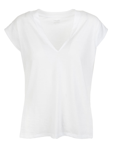 Shop Frame Woman White Le High Rise V-neck T-shirt In Bianco