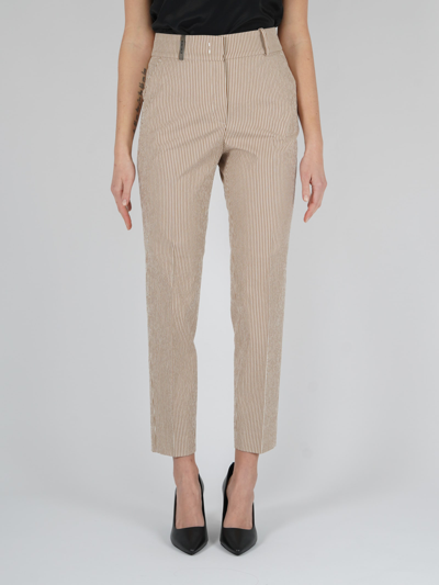 Shop Peserico Cotton Trousers In Bianco-caffe