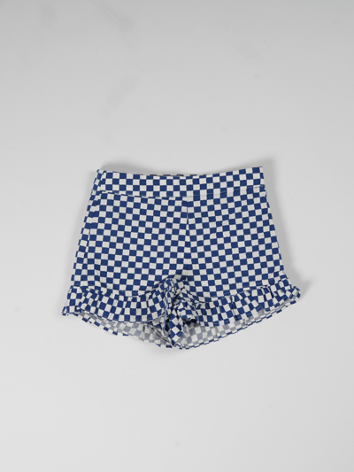 Shop Stella Mccartney Cotton Shorts In Quadri Blu-bianco