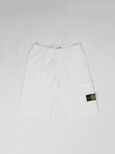 Shop Stone Island Junior Cotton Sweat Shorts Shorts In Bianco