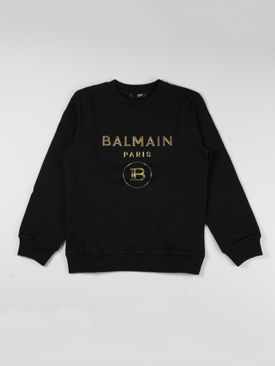 Shop Balmain Cotton With Logo Sweatshirt In Nero-oro