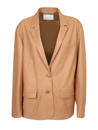 Shop Drome Collared Leather Jacket In Beige