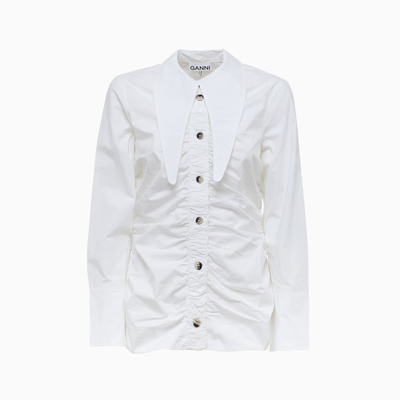 Shop Ganni Cotton Poplin Shirt F7033 In White