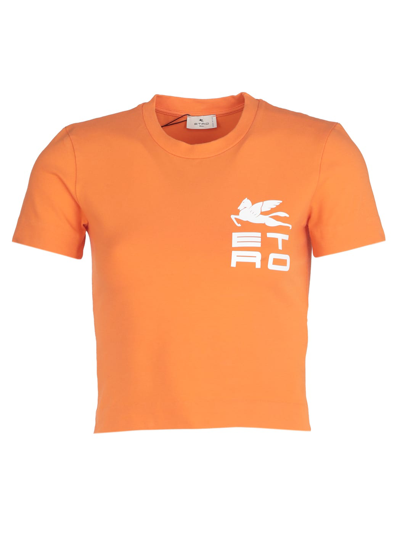 Shop Etro T-shirt Cropped In Orange
