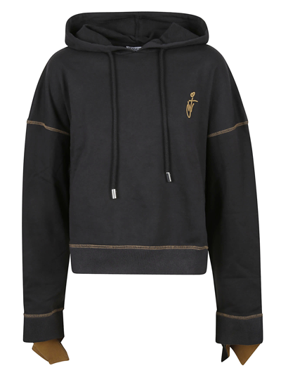 Shop Jw Anderson Cropped Knot Hoodie In Black