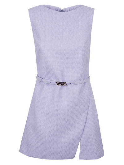 Shop Versace Sleeveless Tweed Belted Dress In Orchid