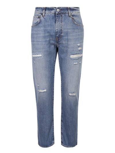 Shop 14 Bros Ripped Effect Jeans In Blue