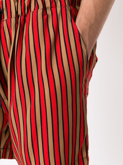 Shop Osklen Stripe-print Drawstring-waist Deck Shorts In Red