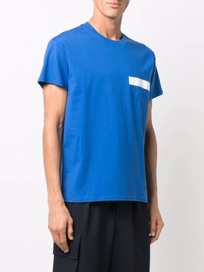 Shop Mackintosh Stripe-detail Short-sleeve T-shirt In Blue