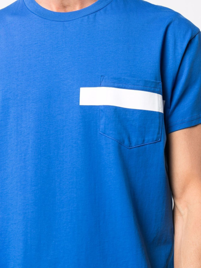 Shop Mackintosh Stripe-detail Short-sleeve T-shirt In Blue