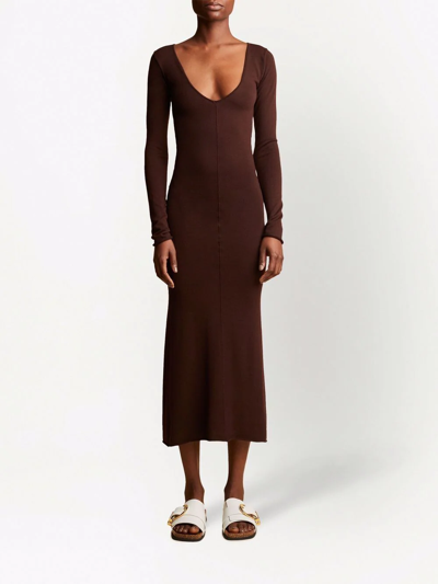 Shop Khaite The Petra Midi Dress In Brown