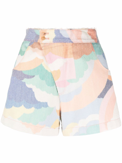 Shop Forte Forte Graphic-print High-waisted Shorts In Neutrals
