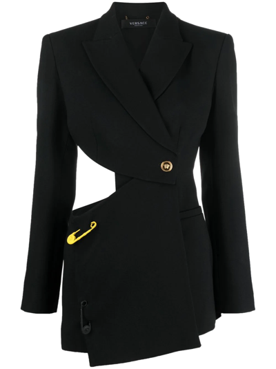 Shop Versace Safety Pin Cut-out Blazer In Black