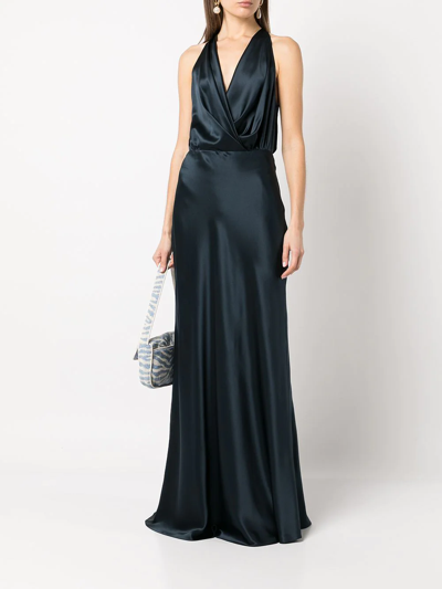Shop Michelle Mason Draped-detail Halterneck Gown In Blue