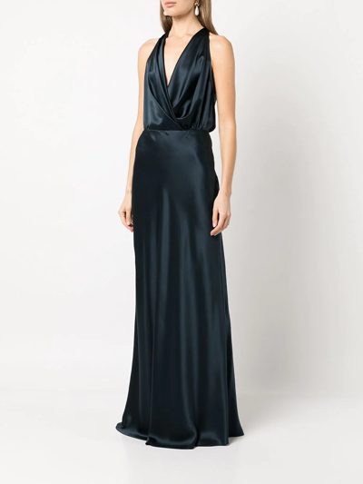 Shop Michelle Mason Draped-detail Halterneck Gown In Blue