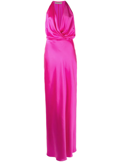 Shop Michelle Mason Draped-detail Halterneck Gown In Pink