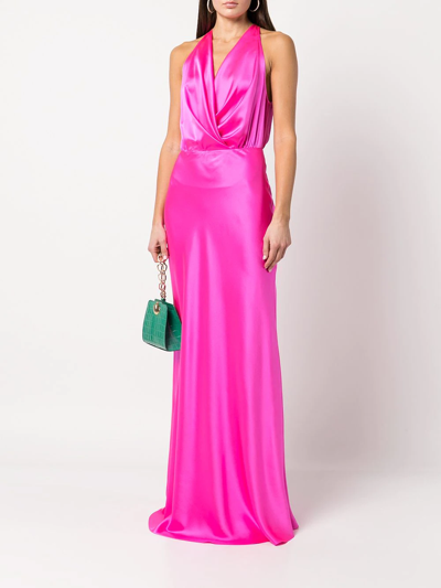 Shop Michelle Mason Draped-detail Halterneck Gown In Pink