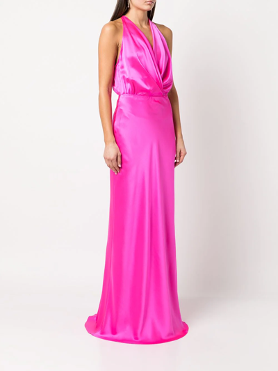 Shop Michelle Mason Draped-detail Halterneck Gown In Pink