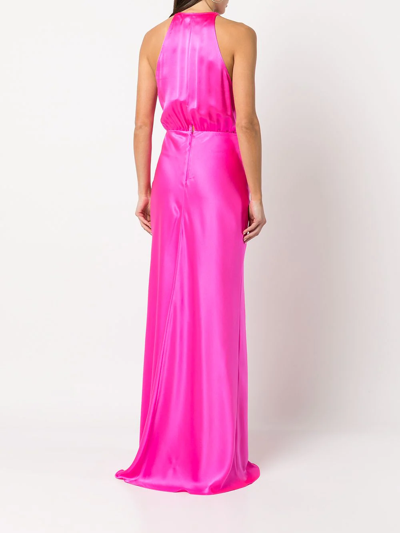 Shop Michelle Mason Draped-detail Halterneck Gown In Pink