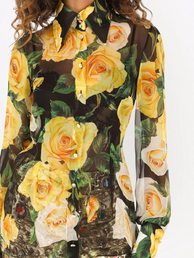 Shop Dolce & Gabbana Rose-print Silk Georgette Shirt In Black