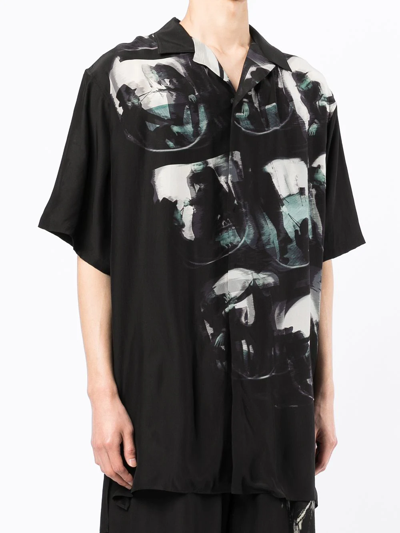 Shop Yohji Yamamoto Photographic Print Short-sleeved Silk Shirt In Black
