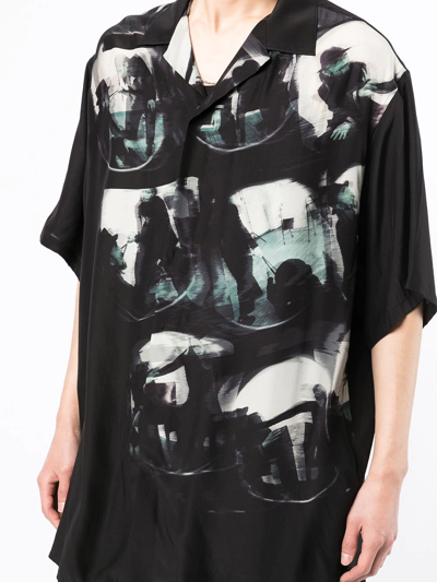 Shop Yohji Yamamoto Photographic Print Short-sleeved Silk Shirt In Black