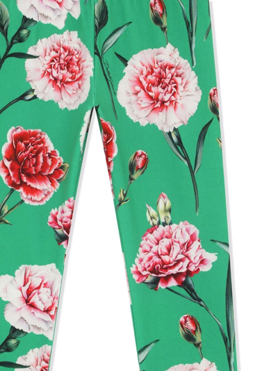 Shop Dolce & Gabbana Floral-print Cotton-blend Leggings In Green