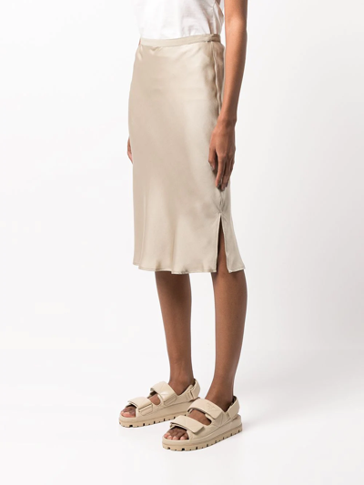 Shop Anine Bing Erin Slit-detail Silk Skirt In Neutrals