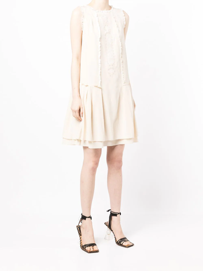 Shop Shiatzy Chen Silk Lace Panelled Dress In Neutrals