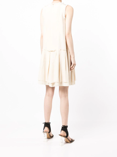 Shiatzy Chen Silk Lace Panelled Dress In Neutrals