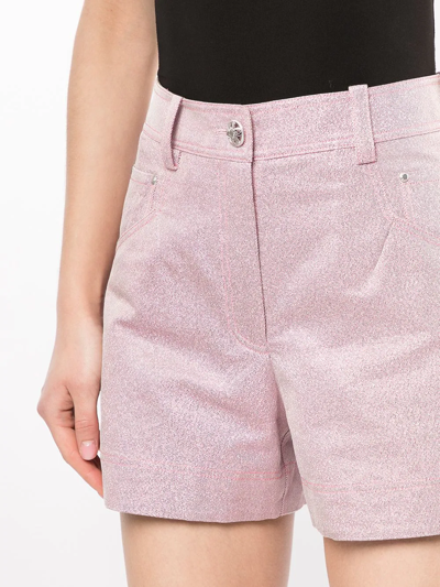 Shiatzy Chen Glittered Denim Shorts In Pink