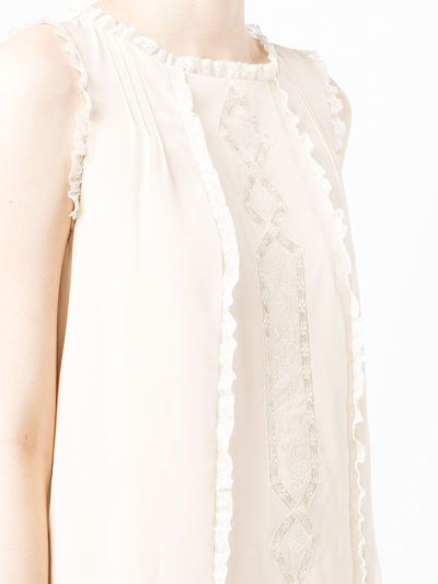 Shop Shiatzy Chen Silk Lace Panelled Dress In Neutrals