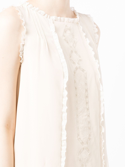 Shiatzy Chen Silk Lace Panelled Dress In Neutrals