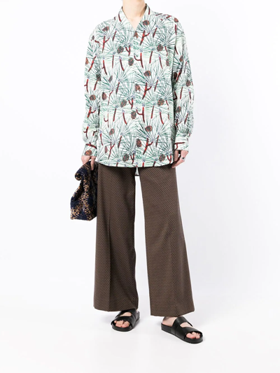 SASQUATCHFABRIX PINE-PRINT COLLARLESS SHIRT 