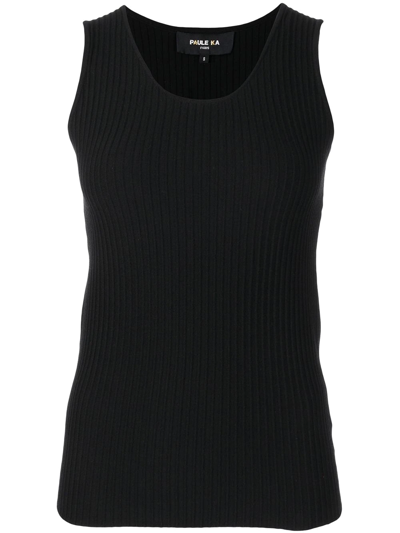 Shop Paule Ka Ribbed-knit Sleeveless Top In Black