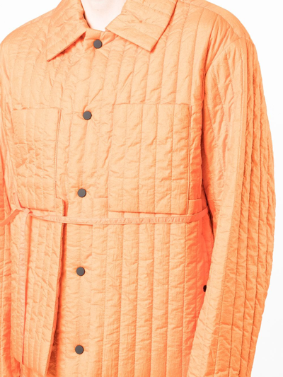 Shop Craig Green Quilted Tie-waist Panelled Worker Jacket In Orange