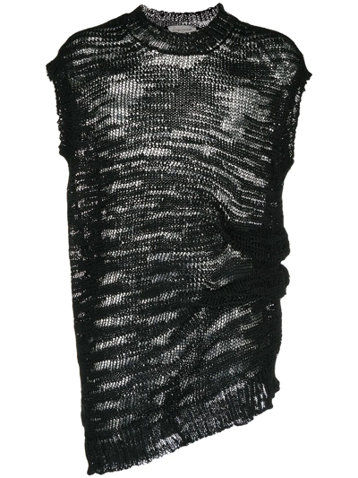 Shop Yohji Yamamoto Asymmetric Knitted Vest In Black
