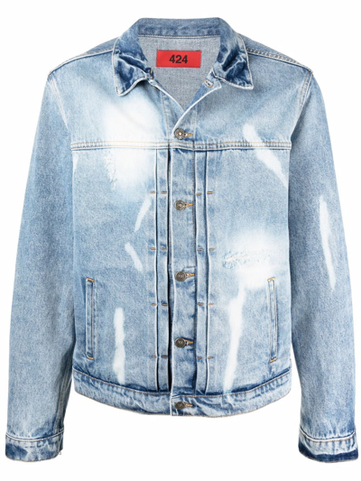 Shop 424 Bleached Denim Jacket In Blue