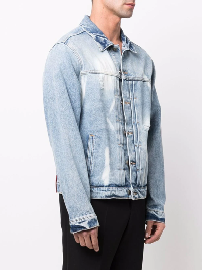 Shop 424 Bleached Denim Jacket In Blue