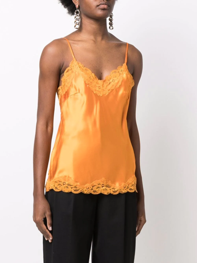 Shop Gold Hawk Lace-trim Silk Slip Top In Orange