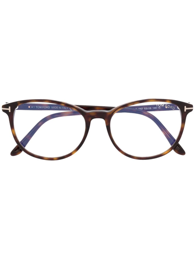 Shop Tom Ford Ft5810 Oval Glasses In Brown