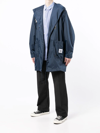 Shop Fumito Ganryu Reflective Panel Hooded Raincoat In Blue