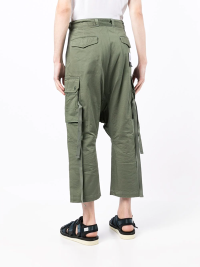 Shop Fumito Ganryu Cropped Straight Cargo Trousers In Green